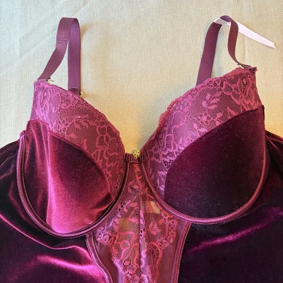 Daisy Fuentes NWOT Deep Purple Velvet Lace Bodysuit Lingerie - Picture 3 of 8